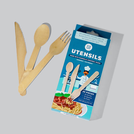 Wooden Utensils (Knives, Spoons, Forks) - Pack of 30 (10 each) - EQUO