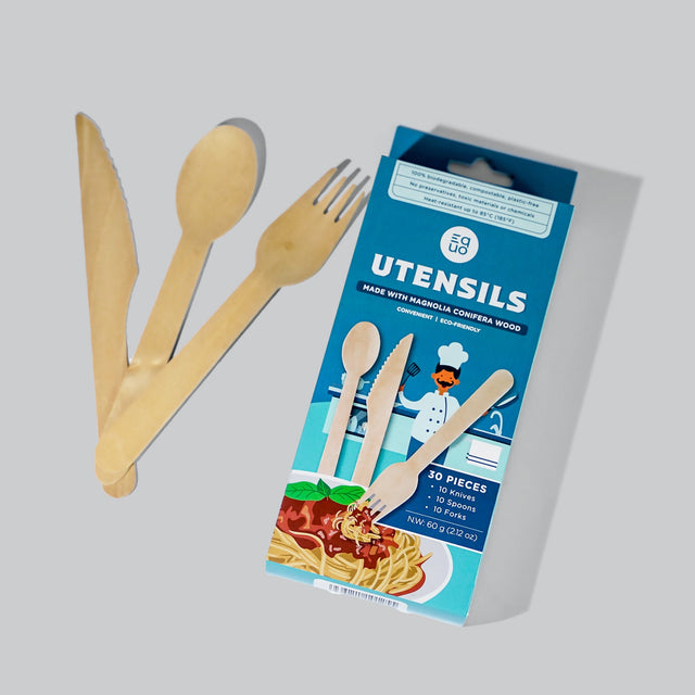 Wooden Utensils (Knives, Spoons, Forks) - Pack of 30 (10 each) - EQUO